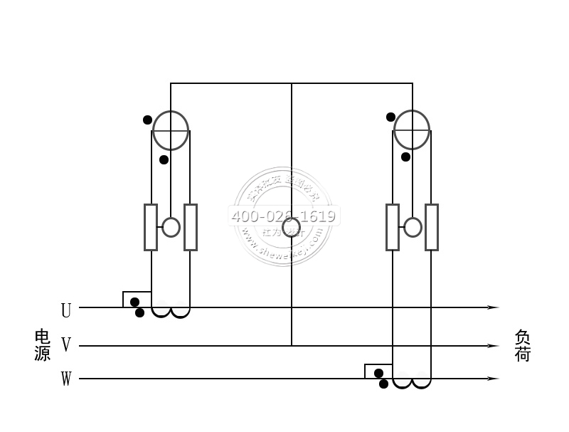 三相三線電能表經(jīng)電流互感器接線（電流、電壓線共用）