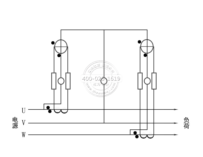 三相三線電能表經(jīng)電流互感器接線（電流、電壓線分開）