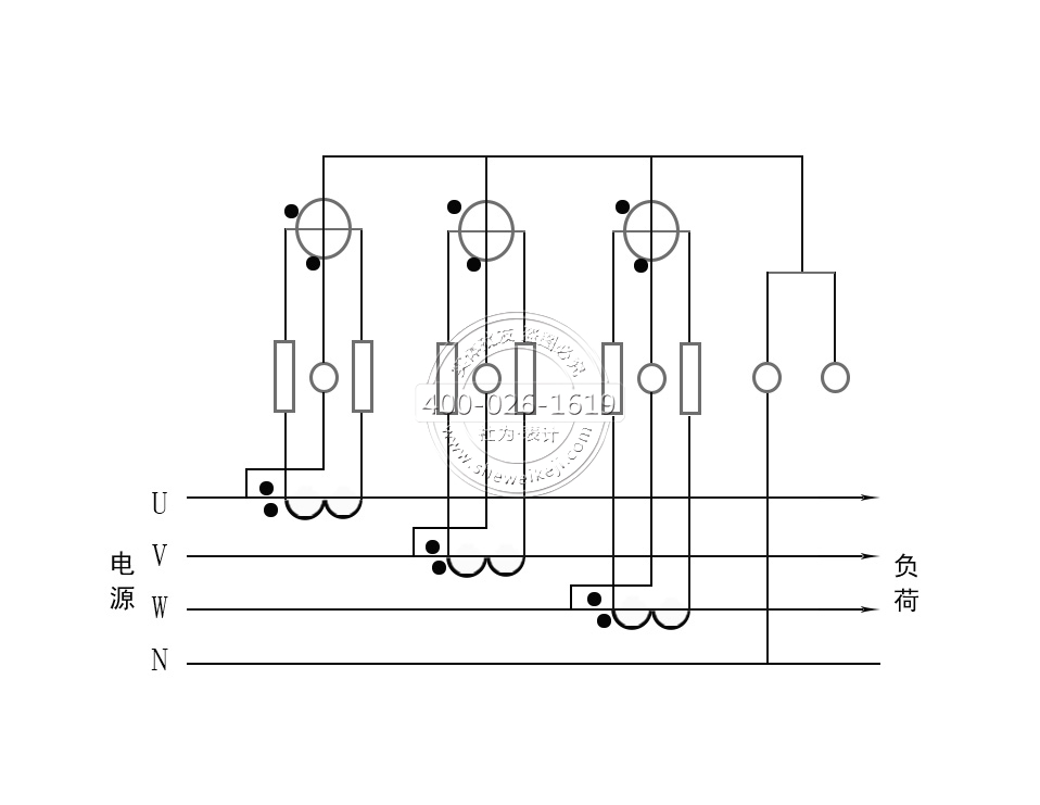 三相四線電能表經(jīng)電流互感器接線（電流、電壓線分開）