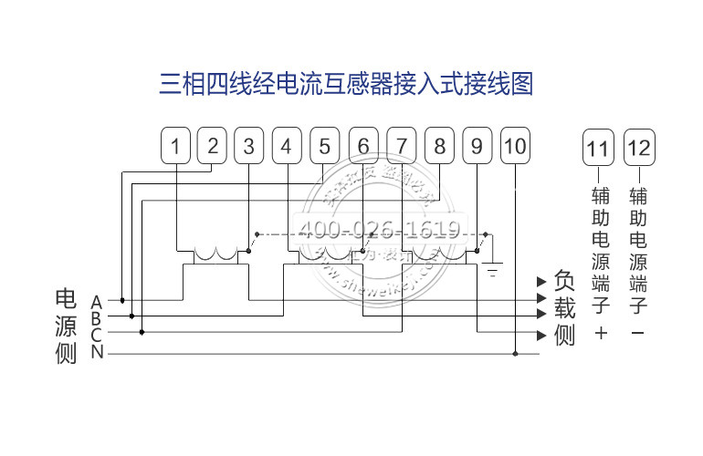 三相四線電表接線圖——經(jīng)電流互感器接入式